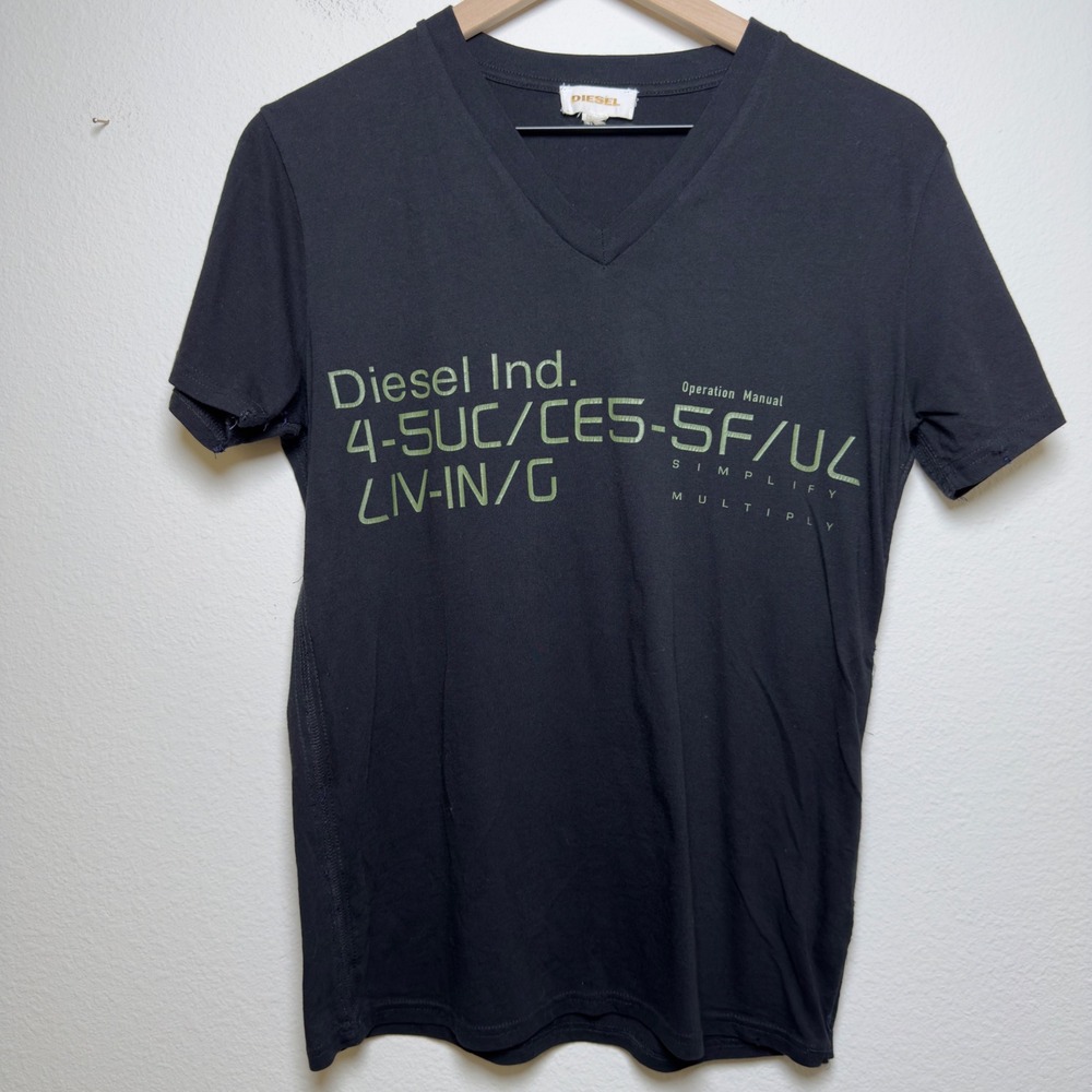 Diesel‎ Women Shirt Medium Black V-Neck Short Sleeve Thrashed Upcycle
